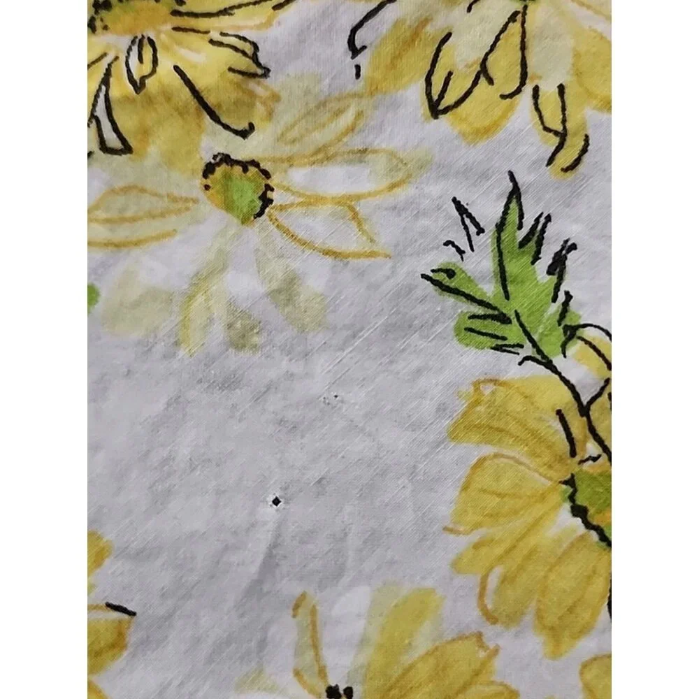 VTG Twin Flat Sheet Yellow White Floral Dan River 72x108 Fine Muslin Fabric MCM